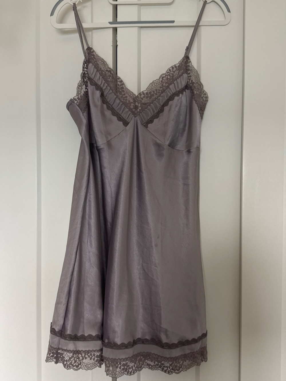 VS Silky Lace-Trim Slip Dress - Gray